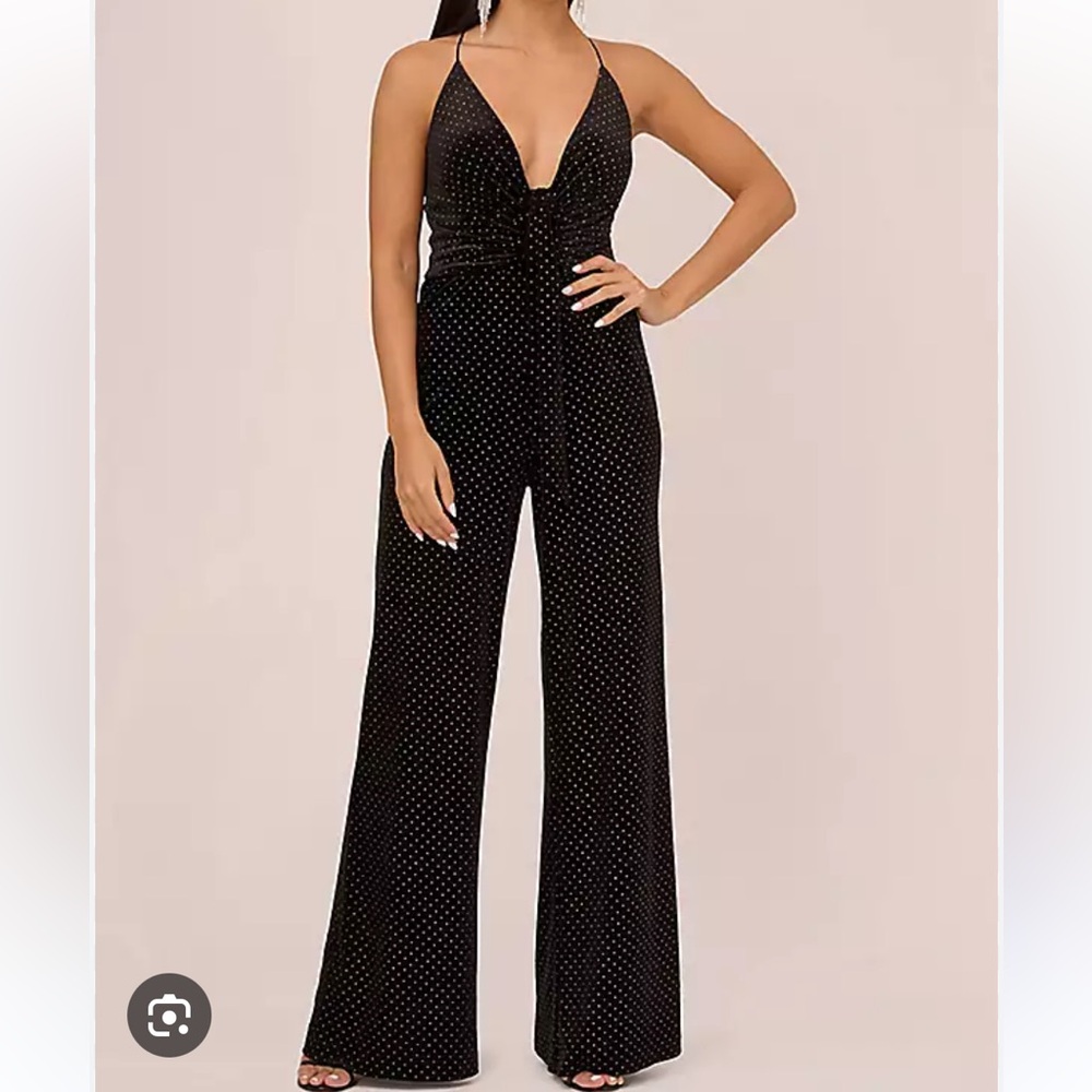 Aidan by Aidan Mattox Black Jumpsuit with Gold Dots